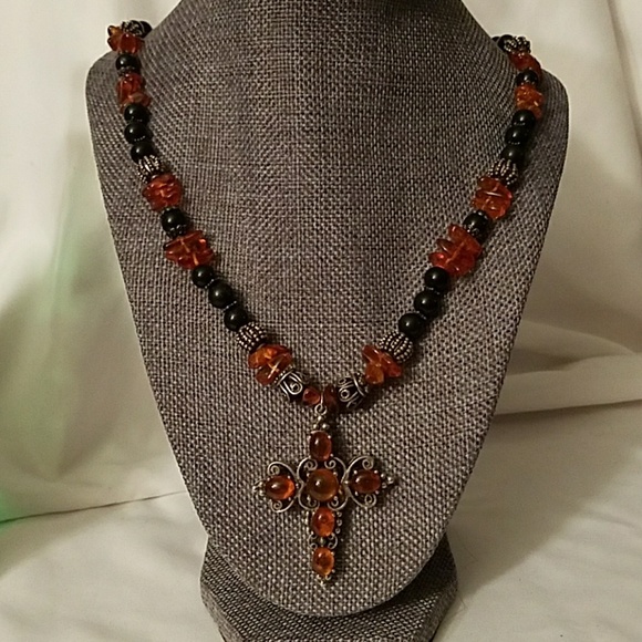 Handcrafted Jewelry - Amber and Black Onyx Necklace